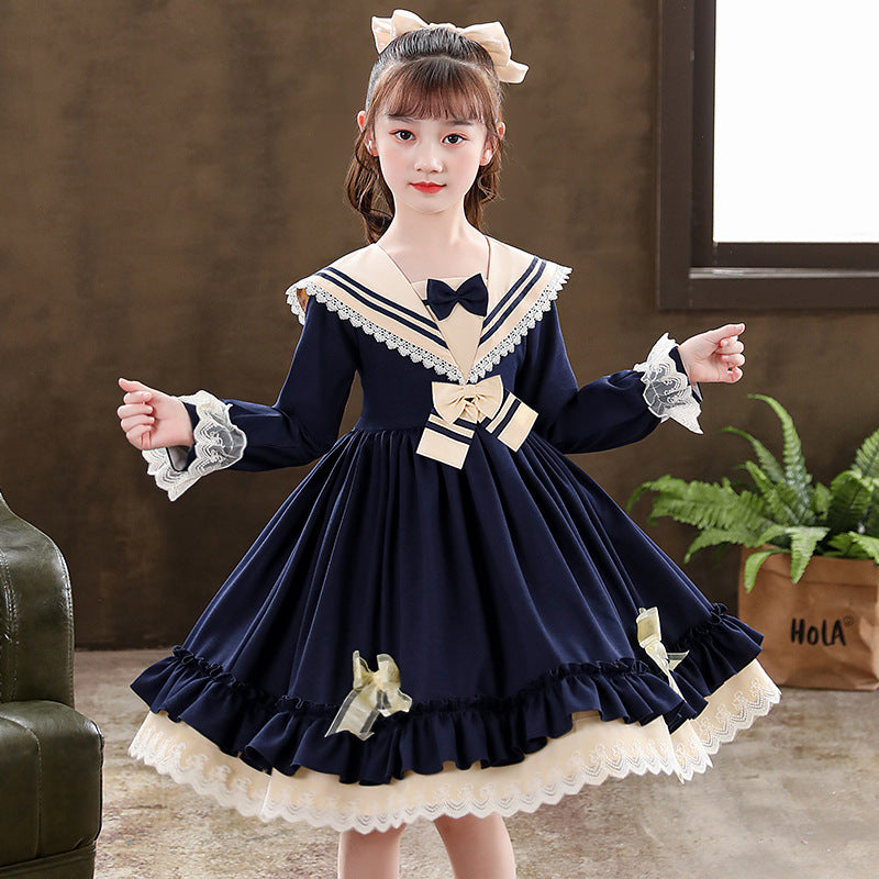 HP250 Outong Yoliyolei Sweet Wind Baby Girl Lolita Style Dress Bow Decoration Long Princess Dresses For Girls