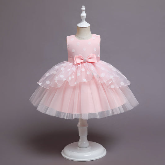 H2012 Outong Yoliyolei Sweet Sleeveless Kids's Polka Dots Princess Party Communion Dress With Bow Costumes