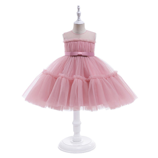 LS6049 Outong Yoliyolei 2-8Y Sleeveless Mesh Princess Dress Tutu Newborn Girl Wedding Party Dress Baby