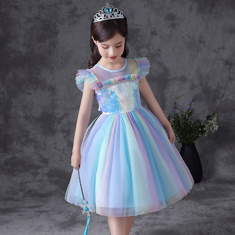 HP170 Outong Yoliyolei Girls Sky Blue Elsa Anna Dress Costume For Halloween Dress Up Kids Princess Snow Queen Ealsa Dresses