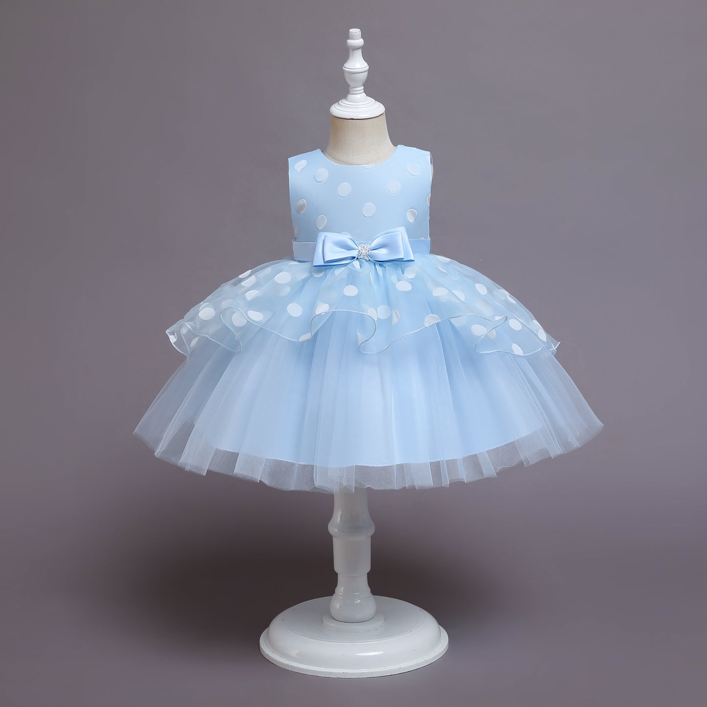 H2012 Outong Yoliyolei Sweet Sleeveless Kids's Polka Dots Princess Party Communion Dress With Bow Costumes