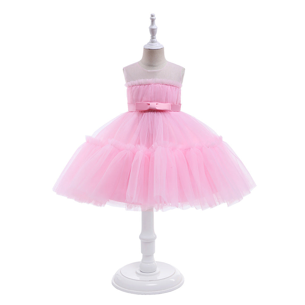 LS6049 Outong Yoliyolei 2-8Y Sleeveless Mesh Princess Dress Tutu Newborn Girl Wedding Party Dress Baby