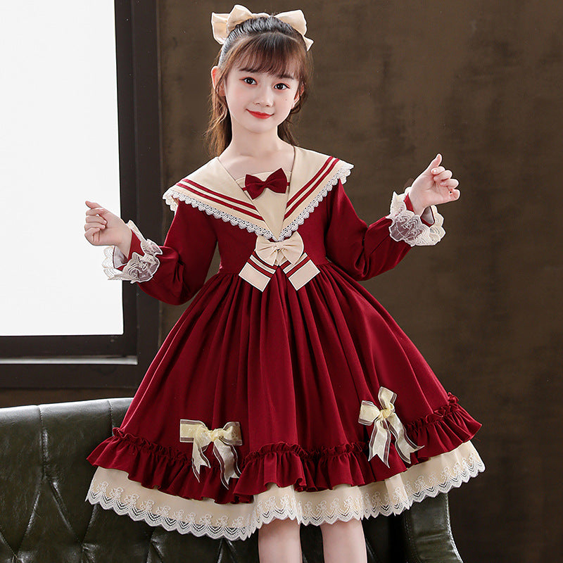 HP250 Outong Yoliyolei Sweet Wind Baby Girl Lolita Style Dress Bow Decoration Long Princess Dresses For Girls