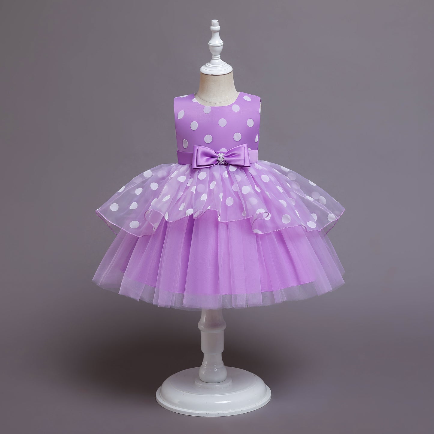 H2012 Outong Yoliyolei Sweet Sleeveless Kids's Polka Dots Princess Party Communion Dress With Bow Costumes