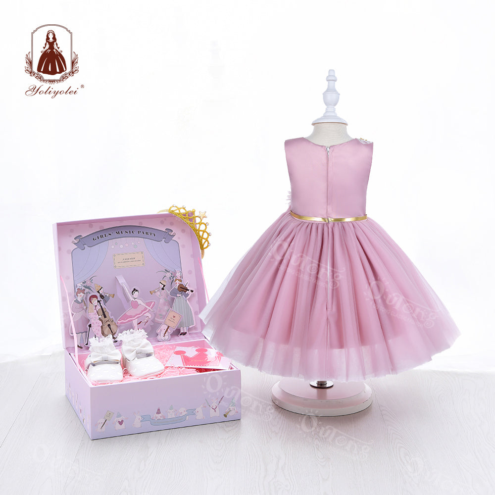 DS051801 Yoliyolei 2-5 Years Kids Clothing Wholesale Formal Toddler Girl Birthday Dress Sequin Tulle Flower Girl Dresses With Gift Box