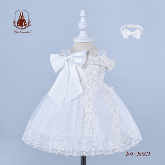 B4-593 Trending Design Infants Tulle Dresses Big Bow Birthday Theme Party Dress 1 Year Old Girl Stylish Baby Frocks