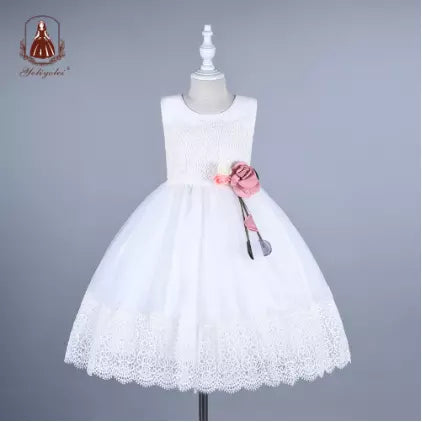 K18010 New Arrival Dress bud silk printing birthday party Wedding girl's Dress for summer