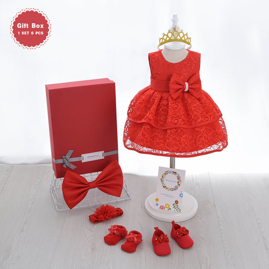 G006 Hot Sale Baby Kids Child Fluffy Cake Layered Birthday Clothing Sets Lace Baby Girls' Birthday Party Gift Box Tutu Dresses