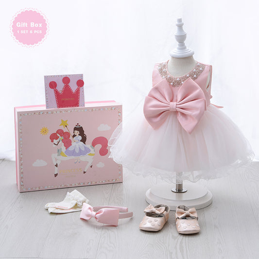 G008 2022 Kids Fashion New Born Baby 0-2 Years Infant Birthday Dress with Gift Box for Party