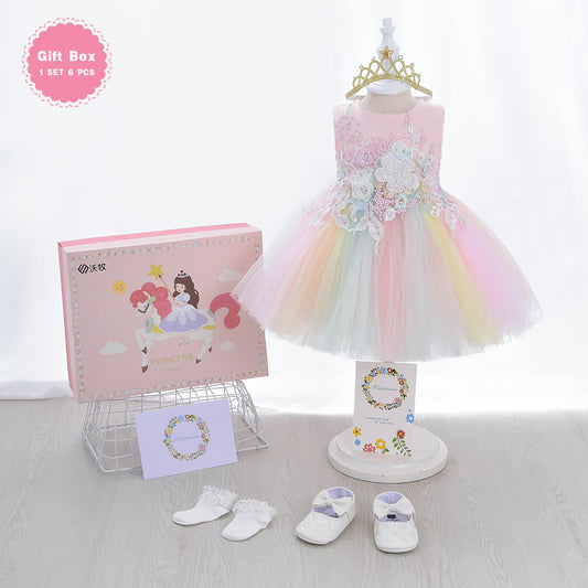 G007 Latest Design Kids Child Dress Gift Box Puffy Cake Layered Cute Clothes Sets Sweet Baby Girls' Birthday Party Tutu Dresses