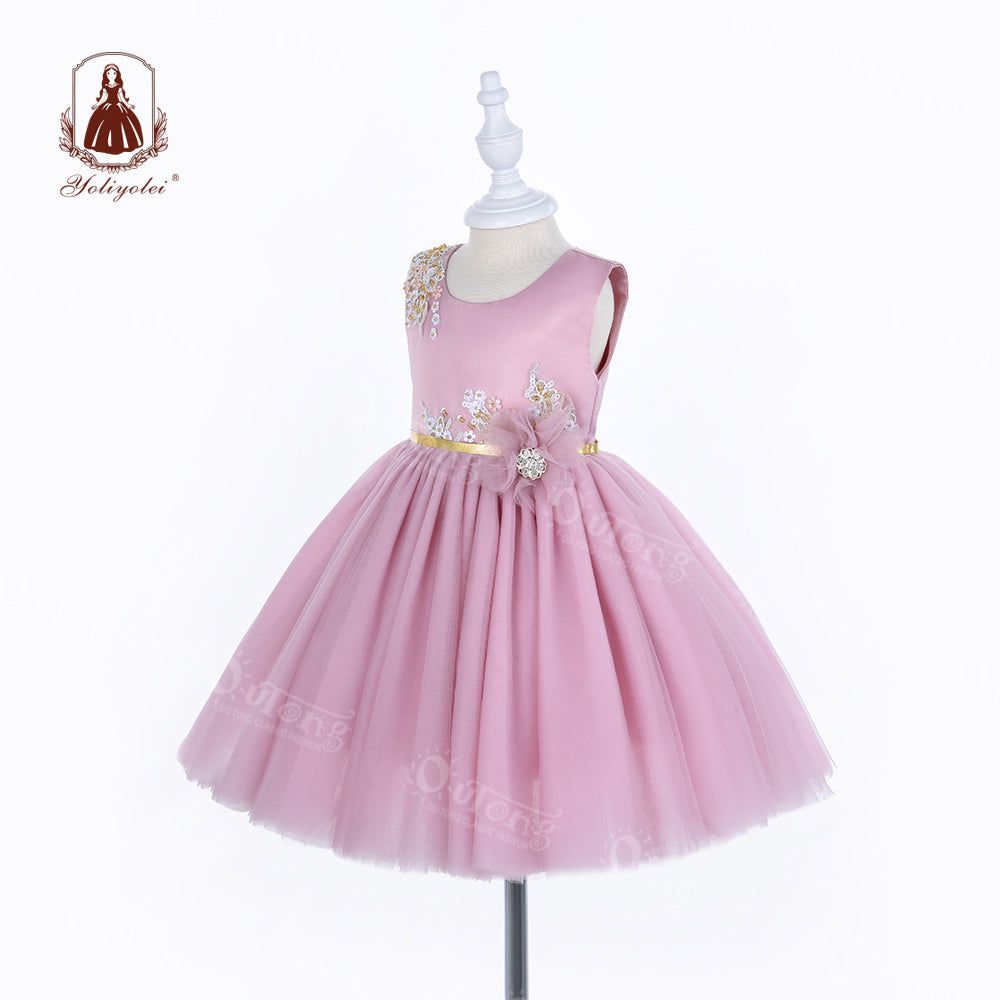 DS051801 Yoliyolei 2-5 Years Kids Clothing Wholesale Formal Toddler Girl Birthday Dress Sequin Tulle Flower Girl Dresses With Gift Box