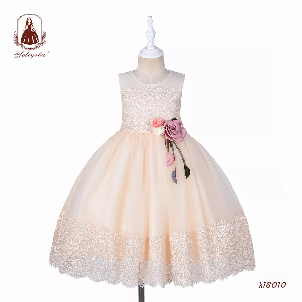 K18010 New Arrival Dress bud silk printing birthday party Wedding girl's Dress for summer