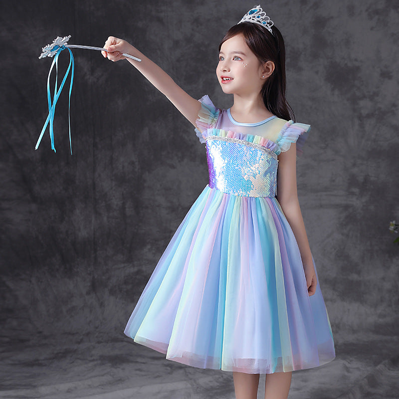 HP170 Outong Yoliyolei Girls Sky Blue Elsa Anna Dress Costume For Halloween Dress Up Kids Princess Snow Queen Ealsa Dresses