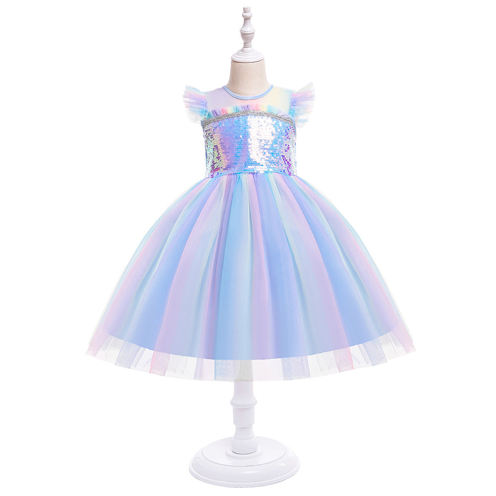 HP170 Outong Yoliyolei Girls Sky Blue Elsa Anna Dress Costume For Halloween Dress Up Kids Princess Snow Queen Ealsa Dresses