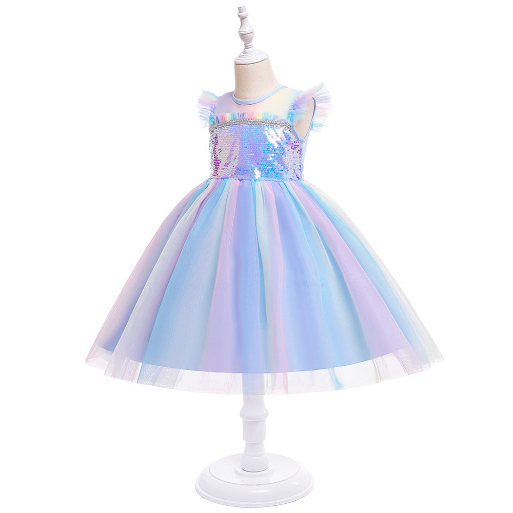 HP170 Outong Yoliyolei Girls Sky Blue Elsa Anna Dress Costume For Halloween Dress Up Kids Princess Snow Queen Ealsa Dresses