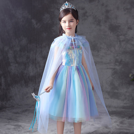 HP170 Outong Yoliyolei Girls Sky Blue Elsa Anna Dress Costume For Halloween Dress Up Kids Princess Snow Queen Ealsa Dresses