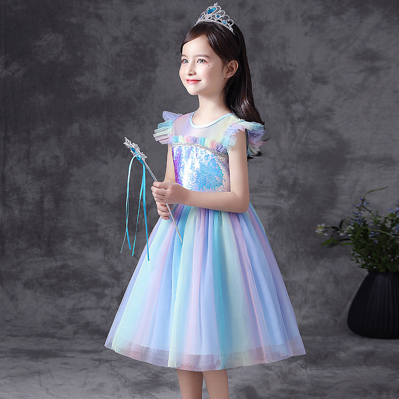 HP170 Outong Yoliyolei Girls Sky Blue Elsa Anna Dress Costume For Halloween Dress Up Kids Princess Snow Queen Ealsa Dresses