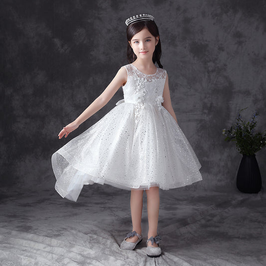 HP178 Outong Yoliyolei Ribbon Baby Girl Dresses Sequin Spangle Elegant Luxury Summer Dress Sleeveless Princess Snow White Evening Dresses For 5 6 7 8 Years Girl