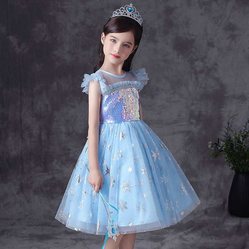 HP181 Outong Yoliyolei Snowflake Sequin Spangle Elegant Luxury Girls Summer Dress Sleeveless Princess Evening Tutu Birthday Dress For Baby Girl