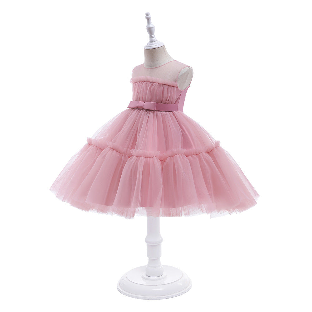 LS6049 Outong Yoliyolei 2-8Y Sleeveless Mesh Princess Dress Tutu Newborn Girl Wedding Party Dress Baby