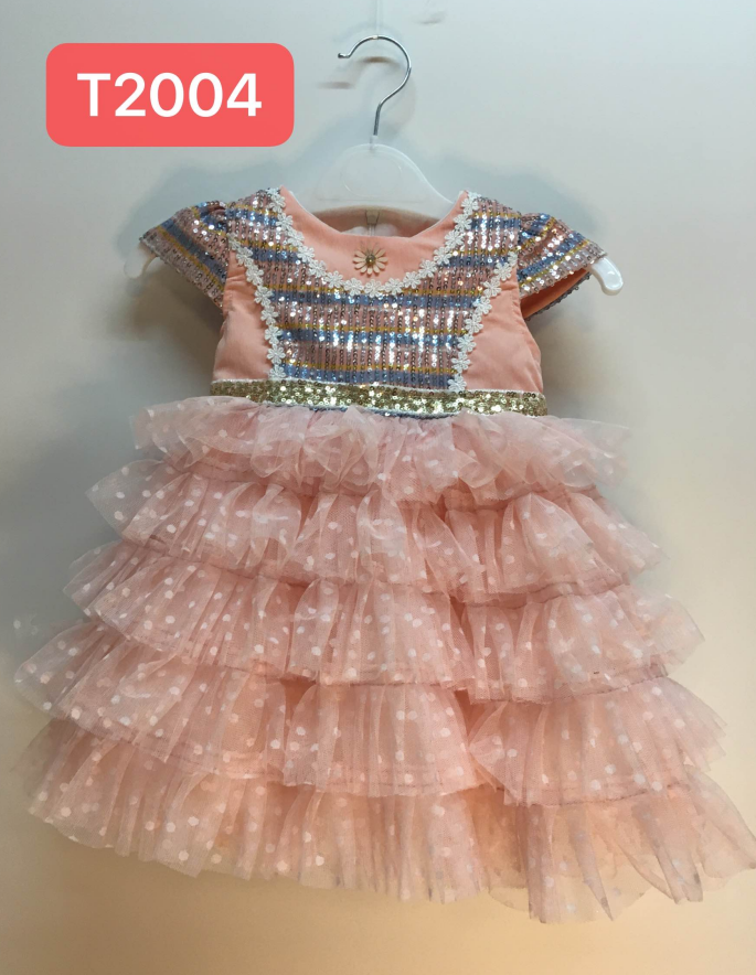 T2004 Yoiyolei Girl Kids Tile Sleeve Flower Tutu Cake Mesh Dress