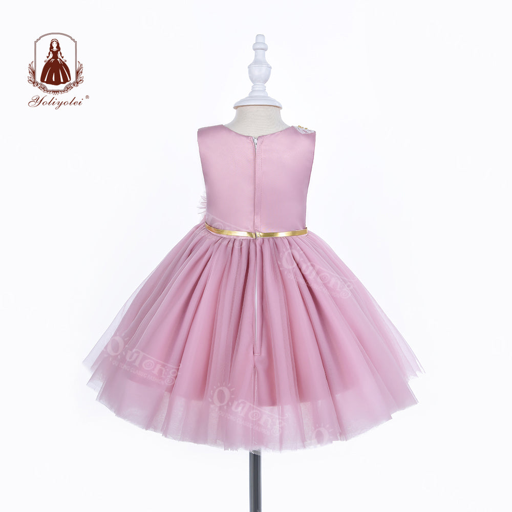 DS051801 Yoliyolei 2-5 Years Kids Clothing Wholesale Formal Toddler Girl Birthday Dress Sequin Tulle Flower Girl Dresses With Gift Box