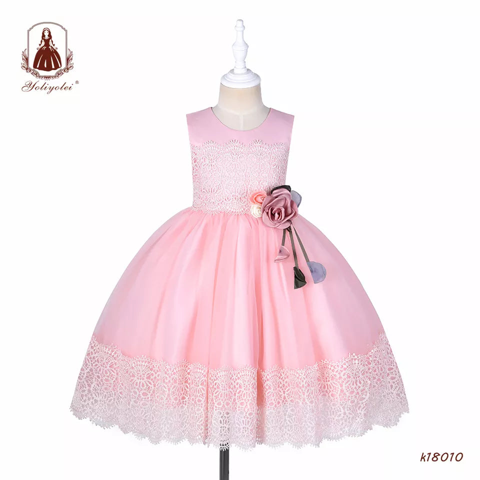 K18010 New Arrival Dress bud silk printing birthday party Wedding girl's Dress for summer