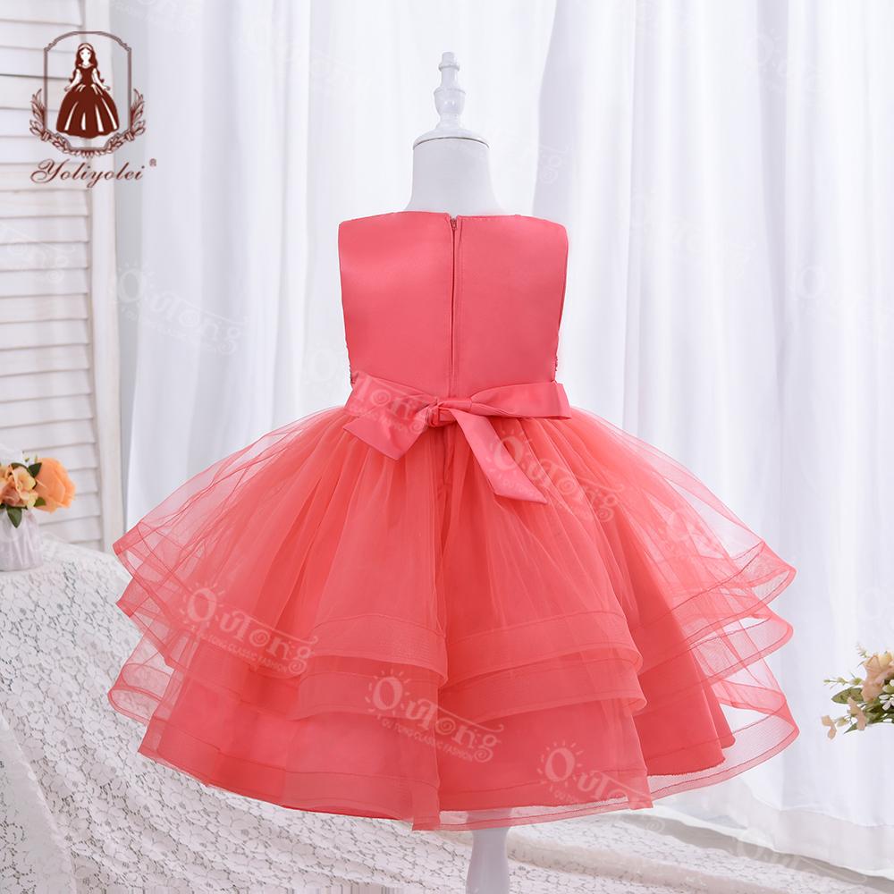 XW3123 New Model Red Lace Sparkle Novelty Gorgeous Dress Birthday Paty Wedding Baby Girl Floral Dress