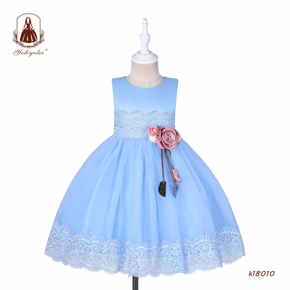 K18010 New Arrival Dress bud silk printing birthday party Wedding girl's Dress for summer