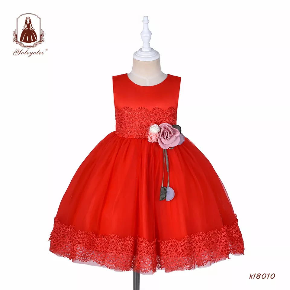 K18010 New Arrival Dress bud silk printing birthday party Wedding girl's Dress for summer