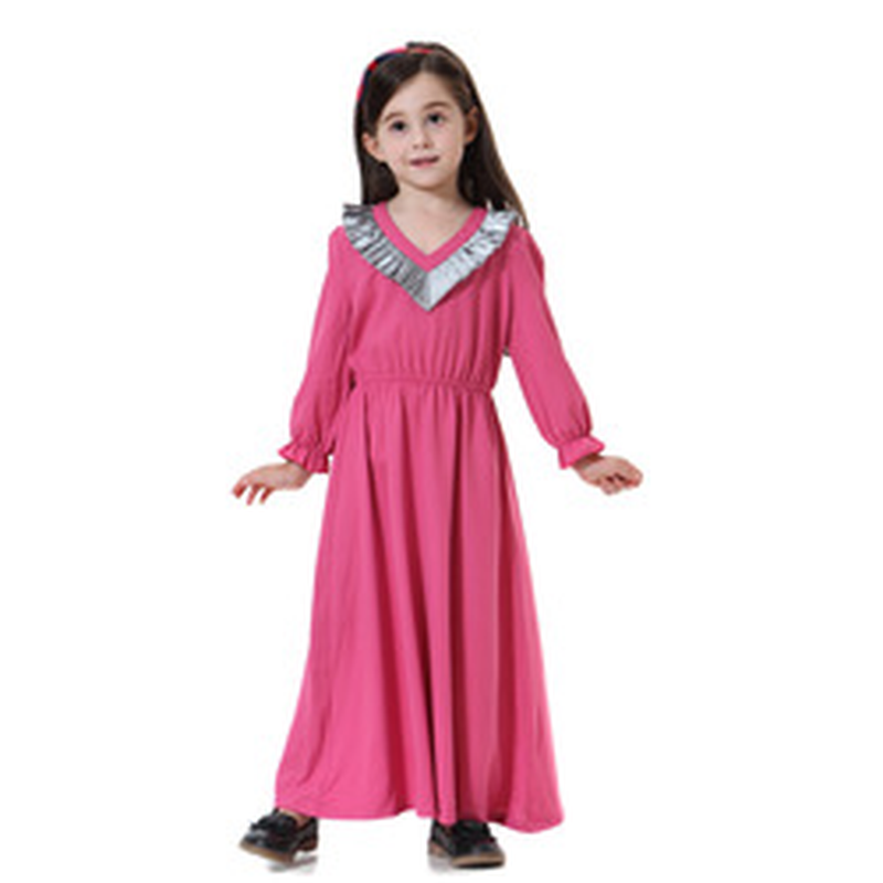 Islamic Kids Prayer Clothing Soft Knit V Neck Long Sleeves Girls Dresses Turkish Dresses for Muslim Girls