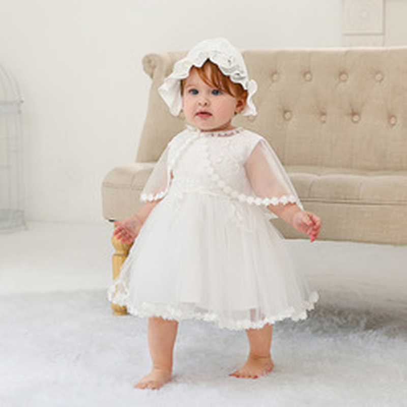 New Handmade Formal Kids Christening Blessing Gown Newborn Infant Toddler Baby Baptism Birthday Girls' Dresses with Bonnet