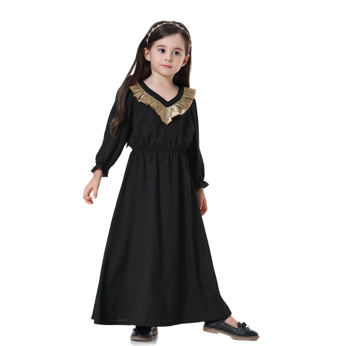 Islamic Kids Prayer Clothing Soft Knit V Neck Long Sleeves Girls Dresses Turkish Dresses for Muslim Girls