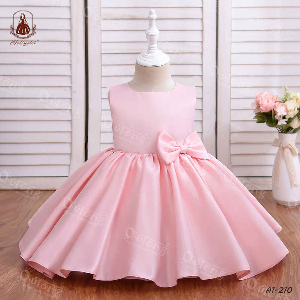 Kids Cloth Fashion Sweet Formal Hot Pink Bow Summer Toddler Wedding Birthday Prom Girls' Dresses for Girl 2-5 Years Old