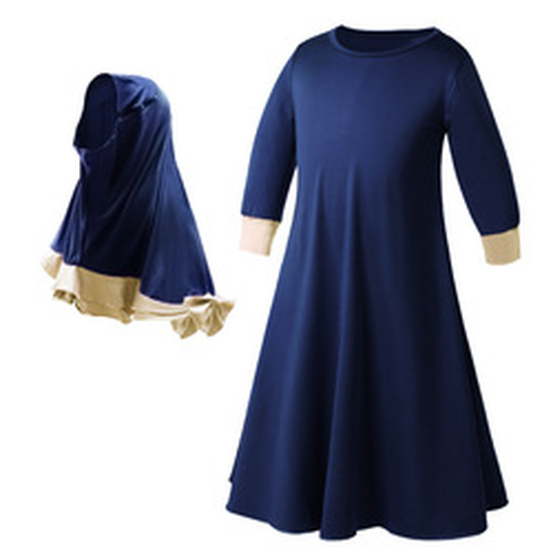 Wholesale Elegant Girls Bow Hijab Design Robes Kids Muslim Dresses Eid Muslim Kids Dresses