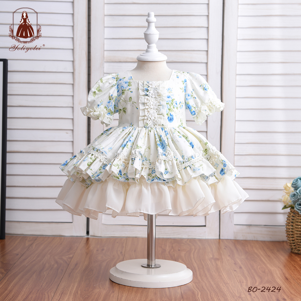 Summer Children Birthday Boutique Clothes Kids Spanish Lotia Dresses for Girls Cotton Boutique Floral Ball Gowns with Panty