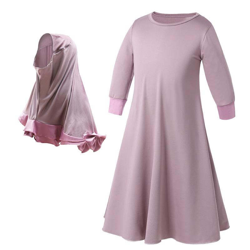 Wholesale Elegant Girls Bow Hijab Design Robes Kids Muslim Dresses Eid Muslim Kids Dresses