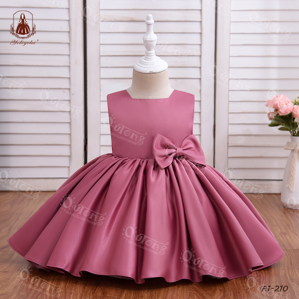 Kids Cloth Fashion Sweet Formal Hot Pink Bow Summer Toddler Wedding Birthday Prom Girls' Dresses for Girl 2-5 Years Old