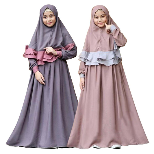 Wholesale Elegant Girls Bow Hijab Design Robes Kids Muslim Dresses Eid Muslim Kids Dresses