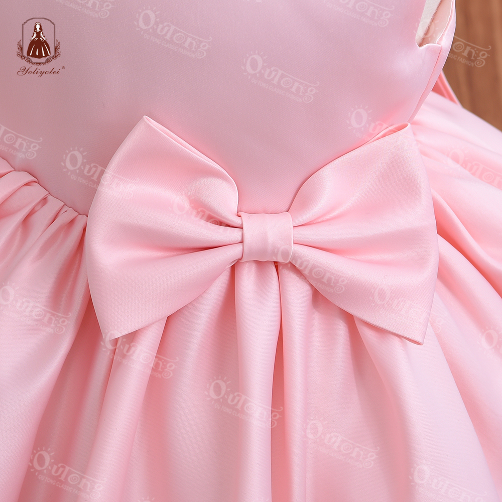 Kids Cloth Fashion Sweet Formal Hot Pink Bow Summer Toddler Wedding Birthday Prom Girls' Dresses for Girl 2-5 Years Old