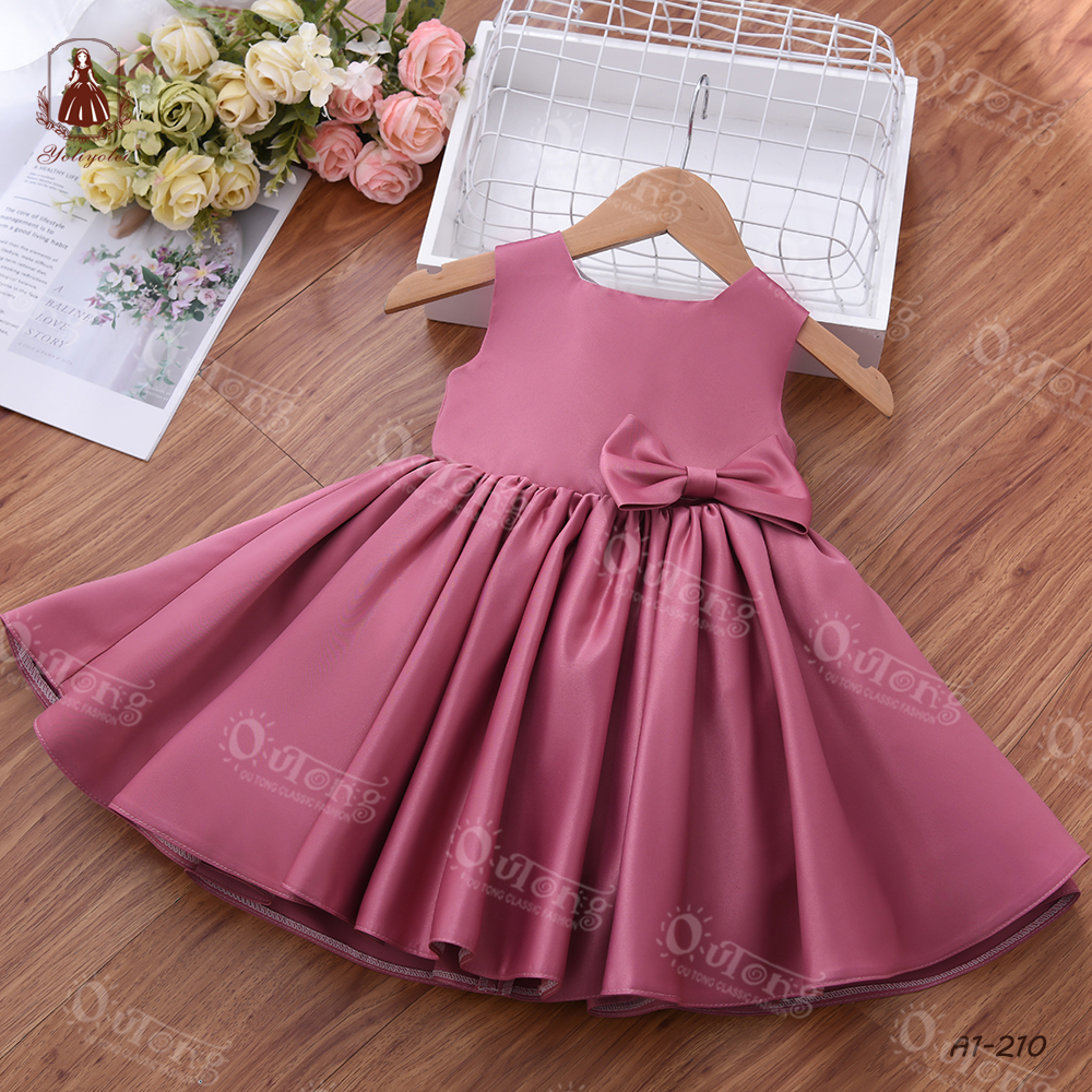 Kids Cloth Fashion Sweet Formal Hot Pink Bow Summer Toddler Wedding Birthday Prom Girls' Dresses for Girl 2-5 Years Old