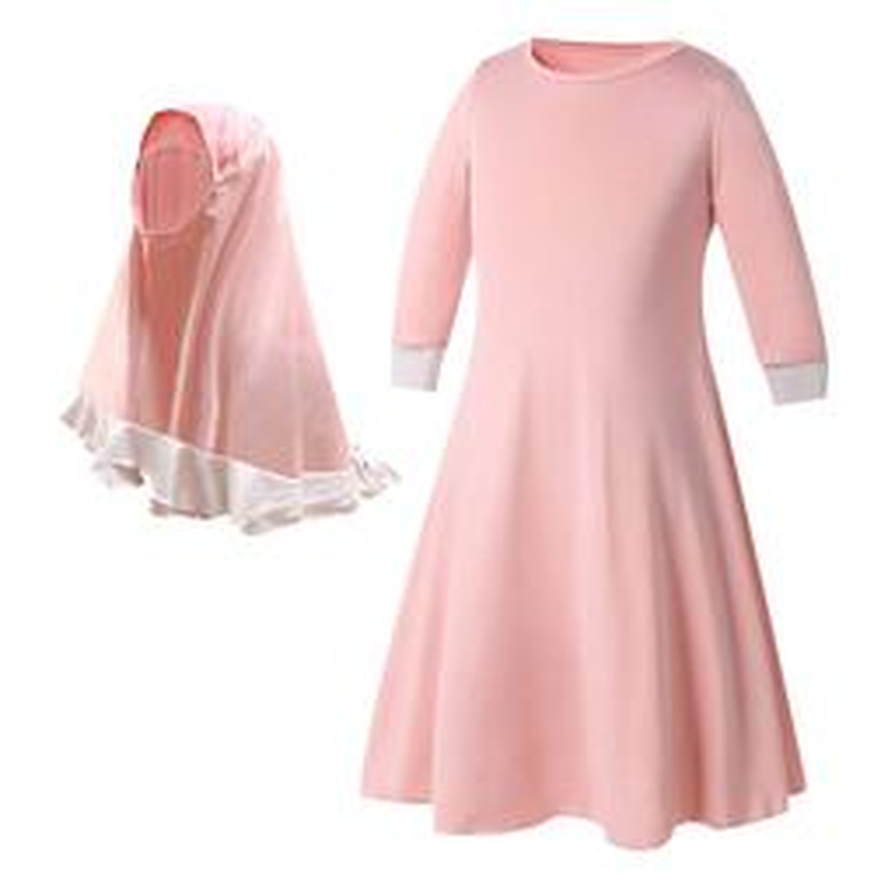 Wholesale Elegant Girls Bow Hijab Design Robes Kids Muslim Dresses Eid Muslim Kids Dresses