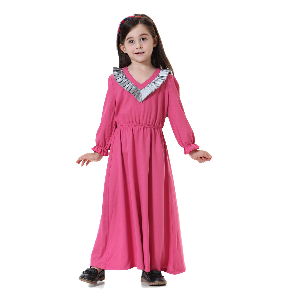 Islamic Kids Prayer Clothing Soft Knit V Neck Long Sleeves Girls Dresses Turkish Dresses for Muslim Girls