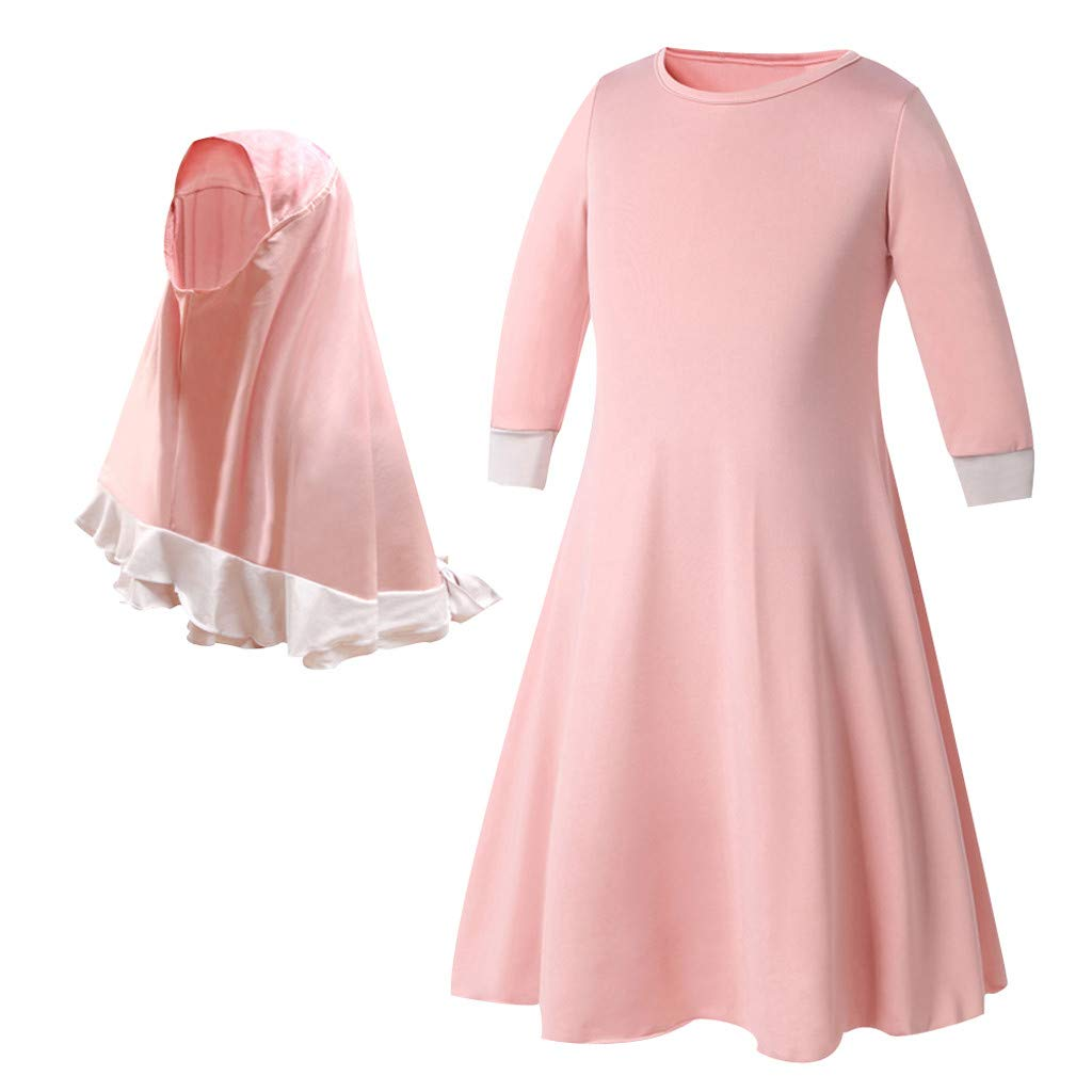 Wholesale Elegant Girls Bow Hijab Design Robes Kids Muslim Dresses Eid Muslim Kids Dresses