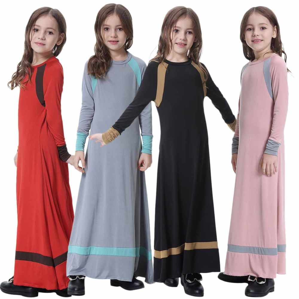 Wholesale Kids Muslim Arabian Long Sleeve Long Dresses Wedding Party Dresses Girls Muslim Dresses