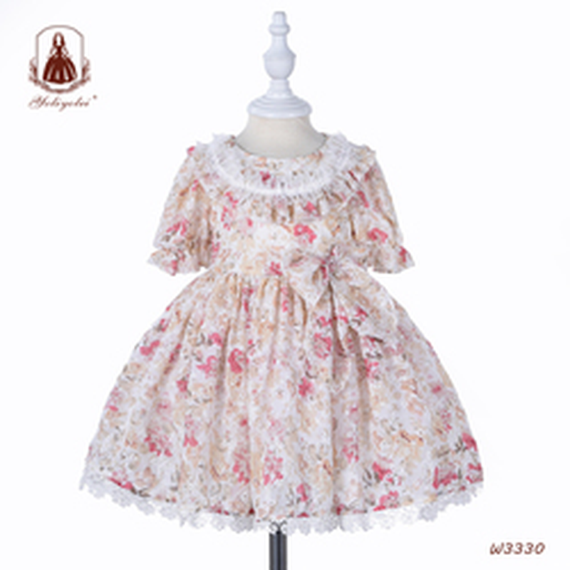 Wholesale 1St Birthday Party Dress Hollow Embroidery Floral Printed Kids Ball Gown Royal Lolita Spanish Newborn Baby Girl Dress