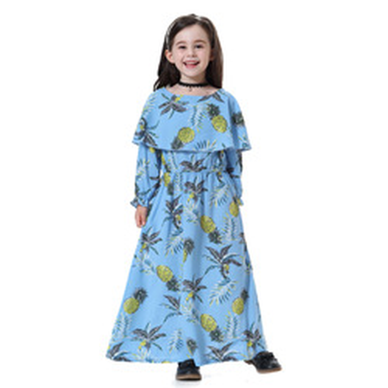 New Muslim Kids Girls Floral Dresses Long Sleeves Wedding Party Costumes Eid Muslim Kids Prayer Dresses