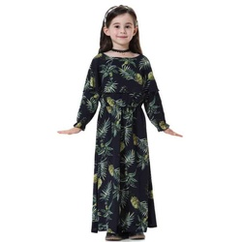 New Muslim Kids Girls Floral Dresses Long Sleeves Wedding Party Costumes Eid Muslim Kids Prayer Dresses