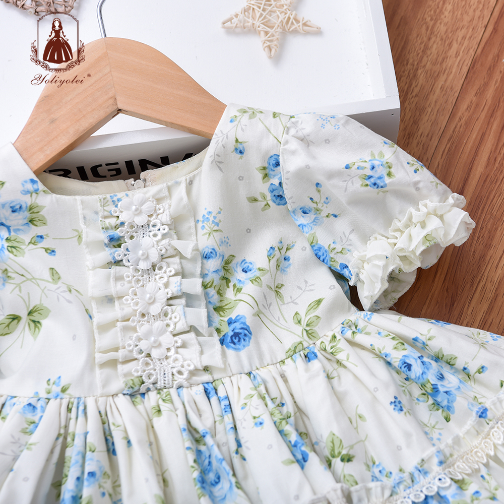 Summer Children Birthday Boutique Clothes Kids Spanish Lotia Dresses for Girls Cotton Boutique Floral Ball Gowns with Panty