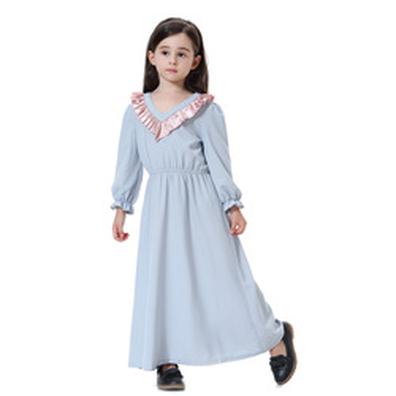 Islamic Kids Prayer Clothing Soft Knit V Neck Long Sleeves Girls Dresses Turkish Dresses for Muslim Girls